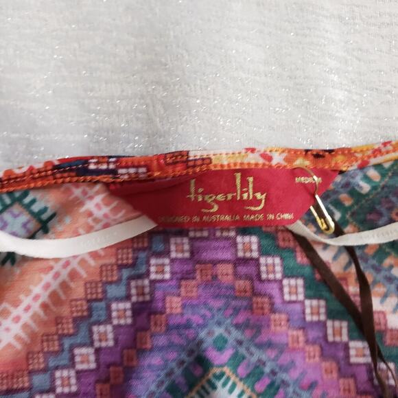 Tiger Lily vibrant Patchwork print Dress/Cover Up Resort Wear Boho Vacation - Picture 11 of 11